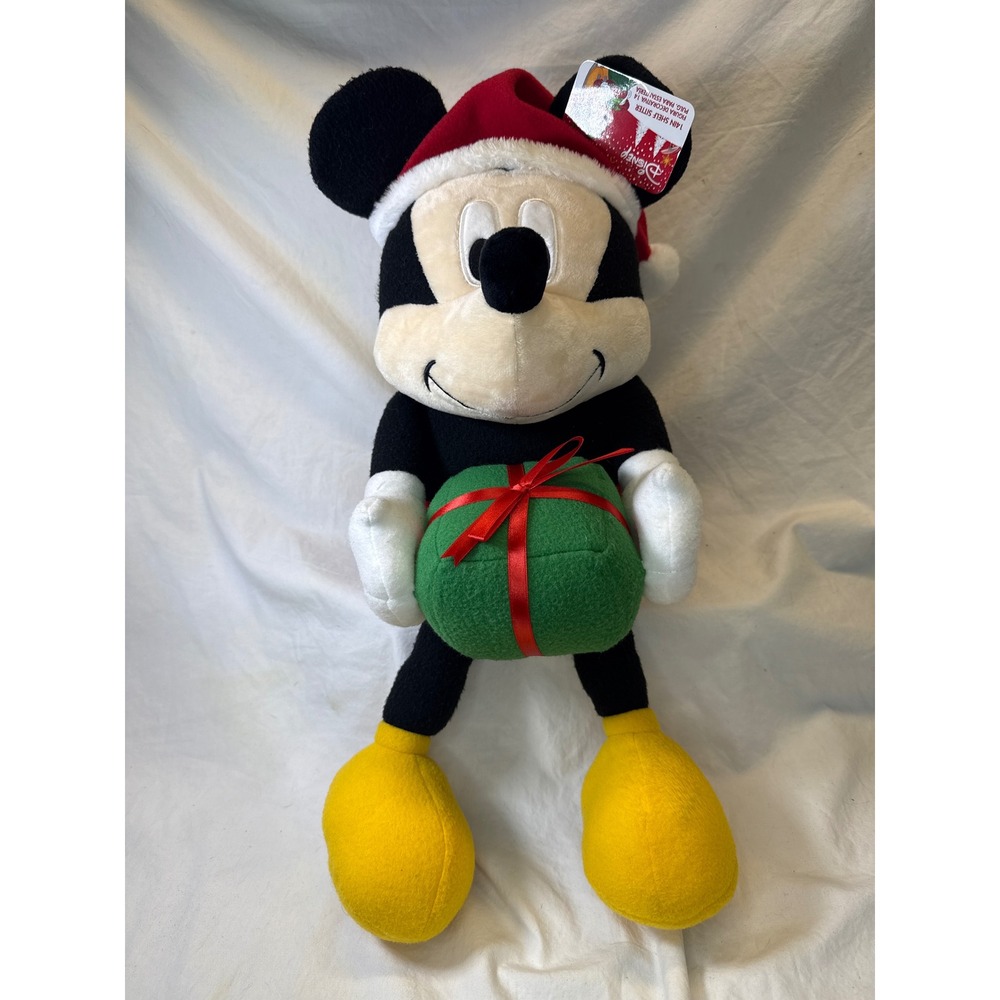 Disney Mickey Mouse Christmas 14in Shelf Sitter Plush Santa Hat Green Gift NWT
